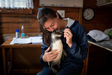Shimune Smit photographed with Mambo, one of her favourites at Seabird and Penguin Rescue Center (SAPREC). The staff at the centre form close relationships with some of the birds.