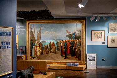 A painting by Fredo Franzini called â��The landing of Belgian Refugees 1916' in Folkestone's Museum. Franzini was one of the refugees who arrived from Belgium during the First World War which saw num...