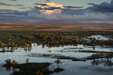 A view of farmland between Narrabri and Wee Waa showing the effects of heavy floods which have destroyed crops, put livestock lives at risk and damaged homes and infrastructure.