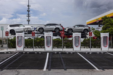 Tesla's charging station located along US 95 highway in Florida.
