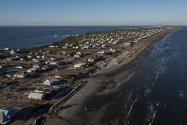 Aerial view of the levee known as the 'burrito' that broke after the passage of Hurricane Ida in Grand Isle, a city located on the Louisiana coast. The levee was used as a protective barrier between t...