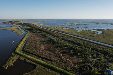 Aerial view of Isle de Jean Charles, an indigenous community located off the coast of Louisiana that was severely impacted by the passage of Hurricane Ida at the end of August this year. In recent yea...