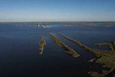 Aerial view of Isle de Jean Charles, an indigenous community located off the coast of Louisiana that was severely impacted by the passage of Hurricane Ida at the end of August this year. In recent yea...