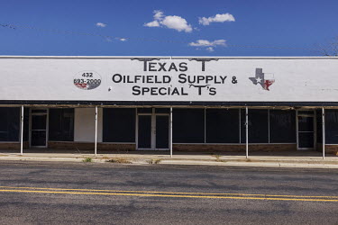 Closed petroleum products shop in Rankin, Texas. This region of Texas, called the Permian Basin, is responsible for around a third of all oil production in the United States.