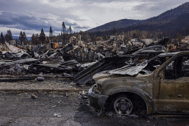 Debris from the homes and buildings of the historic town of Greenville, in Northern California, which was destroyed by forest fires. The town was devastated by the flames of the Dixie Fire, the larges...