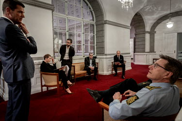 Danish Prime Mette Frederiksen, with various advisors in the Prime Minister's office, prepares for another late press conference where during her 23 minute speech she annouces that schools are to be p...