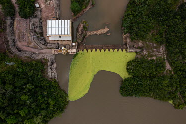 Aerial view of hyrdopower plant Figueiropolis on the Jauru River.