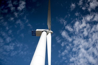 A wind turbine is seen at the Bates Terminal, located on the site of the former Bates coal mine, which is being transformed into a clean energy terminal at the Port of Blyth. The former coal mining ar...
