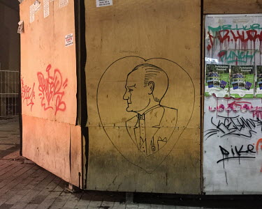 A drawing of Mustafa Kemal Ataturk onrestoration hoarding on Istiklal street.
