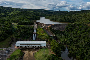 Aerial view of the Rio Jauru hydropower plant, on the Jauru River.