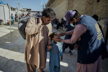 The polio vaccine is administered at the border crossing between Afghanistan and Pakistan in Spin Boldak. Afghanistan and Pakistan are the last two countries in the world to have cases of the polio vi...