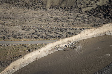 Flood water runs along destroyed sections of Highway 8, near Spences Bridge. Unprecedented rainfall throughout the province triggered landslides and devastating flooding on 14 November 2021, leaving c...