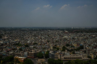 An aerial view over the cramped housing in a district of Dehli.