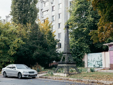 A model of the eiffel tower in the city center of Tiraspol.