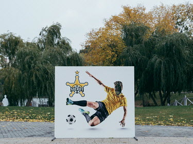An advert for FC Sheriff in the city center of Tiraspol.