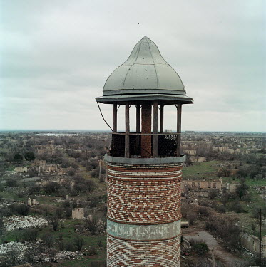 One of the minarets of the Agdam (Juma) mosque in the centre of the destroyed city retaken by Azeri forces during the 2020 Nagorno-Karabakh war with Armenia.