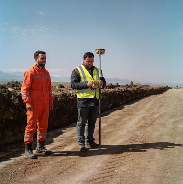 Engineers working on the construction of the Zafer Yolu 'Victory Road' in an area retaken by Azeri forces during the 2020 Nagorno-Karabakh war with Armenia, and where the government is keen to invest...