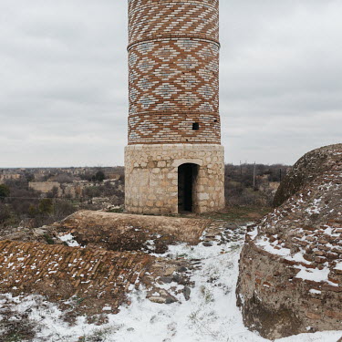 One of the minarets of the Agdam (Juma) mosque in the centre of the destroyed city retaken by Azeri forces during the 2020 Nagorno-Karabakh war with Armenia.