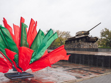 Tank monument in the city center of Tiraspol.