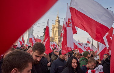 Thousands people carrying Polish flags during a rally organised by the far-right on National Independence Day.