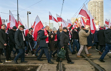 Thousands people carrying Polish flags during a rally organised by the far-right on National Independence Day.