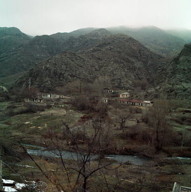 A view of the surrounding villages, formerly inhabited by Armenians, seen from the Agoglan Monastery, a Christian place of worship in an area currently under Azeri control since being retaken in the 2...