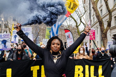 Kill the Bill march from Lincolns Inn Fields to Parliament Square protesting the Police Crime Sentencing and Courts Bill. Marvina Newton campaigner for Black Lives Matter and XR Unify.