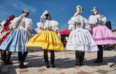Locals dance during a traditional Costumed Feast in Mikulcice, Moravia.