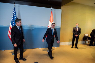 Swiss President Ignazio Cassis (also foreign minister) meeting with US Secretary of State Antony Blinken (L) for a bilateral meeting after talks took place between American and Russian foreign ministe...