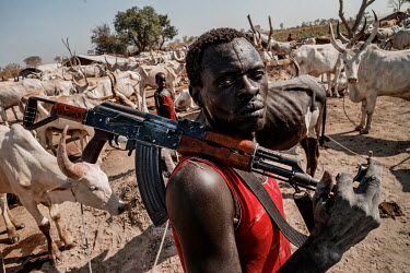 A cattle herder armed with an automatic rifle. The herders are heavily armed and currently this camp is in a standoff with the local community as their livestock is eating crops.