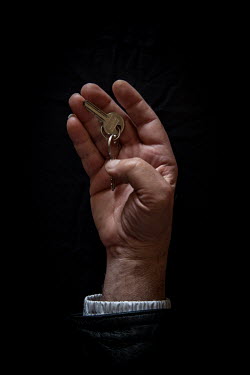 Wahed, 69, with the keys to his home in Latakia that he fled 2 years previously. He describes his home as "happiness, existence, the family".  Syrian Nakba, Keys of home. The front-door keys to the ho...