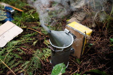 A smoker to calm bees while performing maintenance on a beehive. Beekeeping and honey production can be an alternative livelihood to reduce pressure on the natural resources of the surrounding forest.