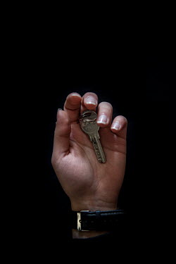 Reem, 21, with the keys to his home in Latakia that he fled 2 years previously. He describes his home as "it's home: our country, our place".  Syrian Nakba, Keys of home. The front-door keys to the ho...