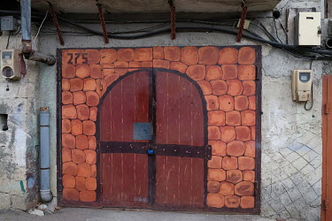 A painted garage door.