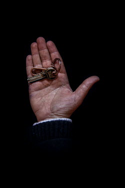 Rana, 35, with the keys to their home in Idlib that they fled 1.5 yeasr previously. They describe home as "Safety and relaxation".  Syrian Nakba, Keys of home. The front-door keys to the homes of s...