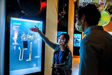 Le Point journalist Jeremy Andre during a guided tour of the Taiwan Semiconductor Manufacturing (TSMC) Museum of Innovation in Hsinchu Science Park.