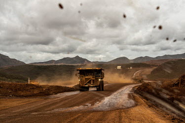 A truck drives through the mine site at the Prony Resources Nickel Mine.