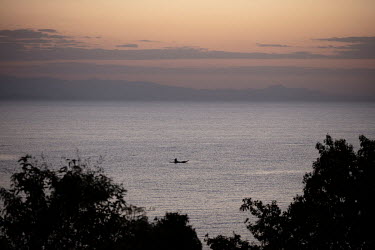 A boat at sunset on Lake Tana.