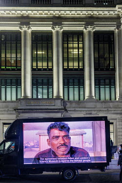 Activists outside the Science Museum in South Kensington, protest against funding of the museum by coal giant Adani. Survival International, Culture Unstained, XR Scientists and others took part. The...
