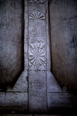Wood carvings in door of Debre Mariam church.