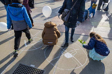 Demonstration arriving at the Place des Nations outside the UN against Covid 19 vaccination and masks for children. Children are currently required to wear masks at school in Switzerland though that r...