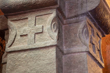 Stonecarving showing crosses in Golgotha Mikael church.