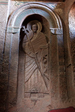 Stonecarving of a religious figure in Golgotha Mikael church.