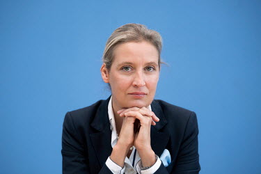 Alice Weidel, leader of the right-wing Alternative fuer Deutschland (AfD), Alternative for Germanyat a press conference the day after the federal elections.