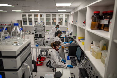 Staff at work in the quality control department of Afrigen Biologics, the South Africa based company hoping to manufacture a mRNA Covid 19 vaccine.