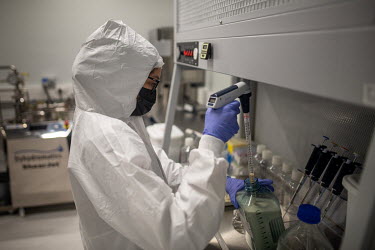 A staff member at work in the formulation room of the Afrigen Biologics facility. The company hopes to be manafacturing an RNA Covid vaccine in the near future.