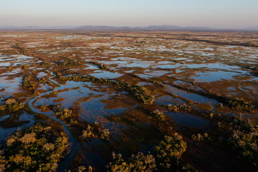 A permanently flooded area, close to the Mutum Fazenda, in the Pantanal region of the Paiaguas due to the siltation of the Rio Taquari, which has abandoned its original course.