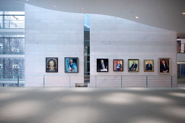Paintings with portraits of the former chancellors Gerhard Schroeder by the painter Joerg Immendorf, Helmut Kohl by Albrecht Gehse, Helmut Schmidt by Bernhard Heisig, Willy Brandt by Oswald Petersen,...