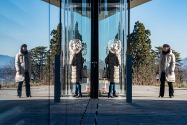 UN Staff coming out of the brand new 'H' building, part of the USD 800 million renovation and construction project at the Palais des Nations, the United Nations Office at Geneva (UNOG). The new office...