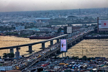 An ariel view of Lagos Island overlooking Eko bridge.